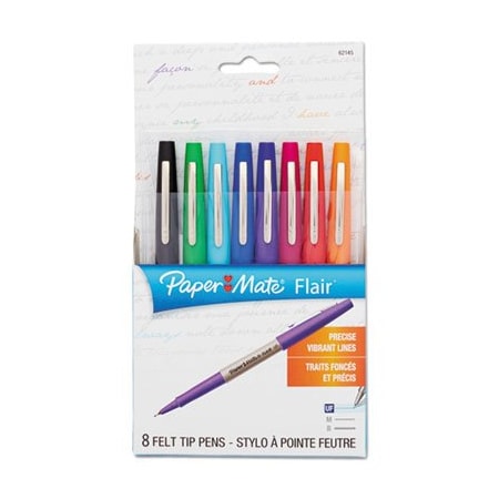 Sanford Paper Mate, FLAIR FELT TIP STICK POROUS POINT MARKER PEN, 0.4MM, ASSORTED INK/BARREL, 8PK 1927694